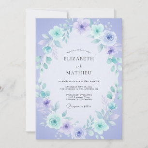 Periwinkle Mint Ranunculus Soft Eucalyptus Wedding Invitation