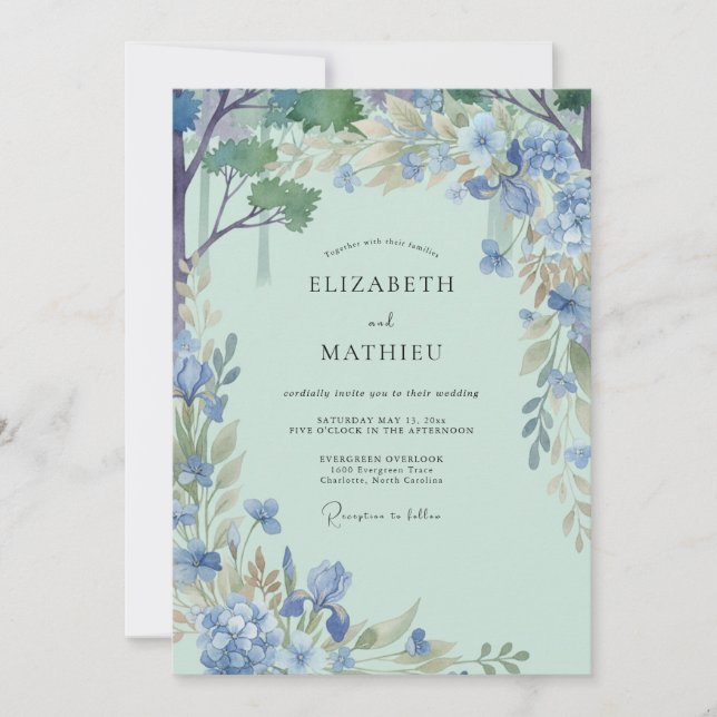 Periwinkle Mint Vine Wedding Invitation (Front)