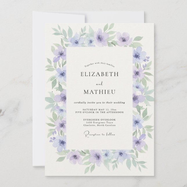 Periwinkle Mint Wreath Wedding Invitation (Front)