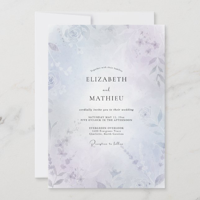 Periwinkle Mist Foliage Eucalyptus Wedding Invitation (Front)