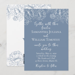 Periwinkle Modern Boho Floral Minimalist Wedding Invitation