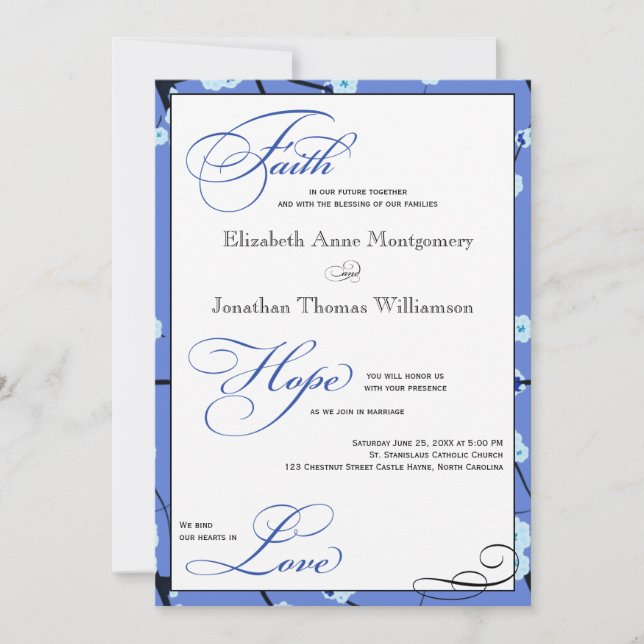 Periwinkle Moderne Mariage chrétien Invitations (Devant)
