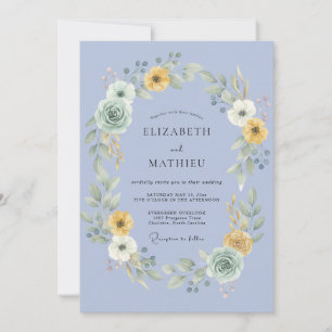 Periwinkle Mustard Wreath Wedding Invitation
