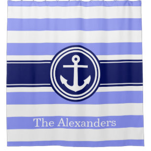 Periwinkle Navy Blue Rugby Stripe Anchor Monogram