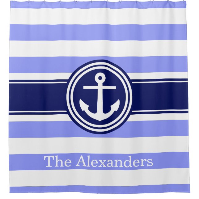 Periwinkle Navy Blue Rugby Stripe Anchor Monogram (Front)