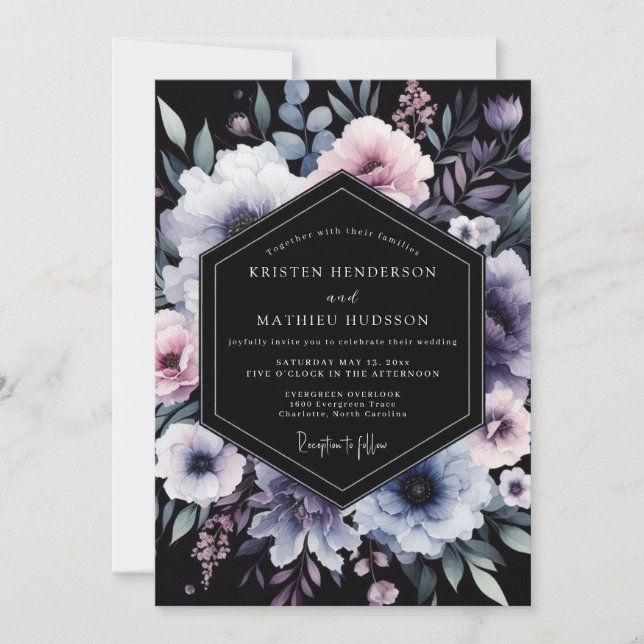Periwinkle Nocturne Floral Wedding Invitation (Front)