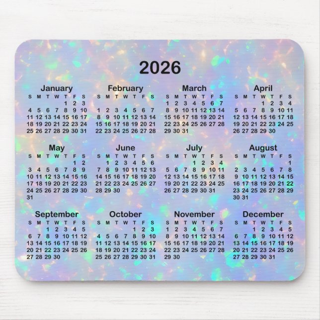 Periwinkle Opal Ombre Calendar Mouse Pad (Front)