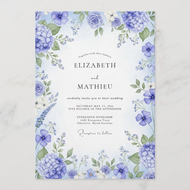 Periwinkle Painterly Bloom Wedding Invitation (Front)