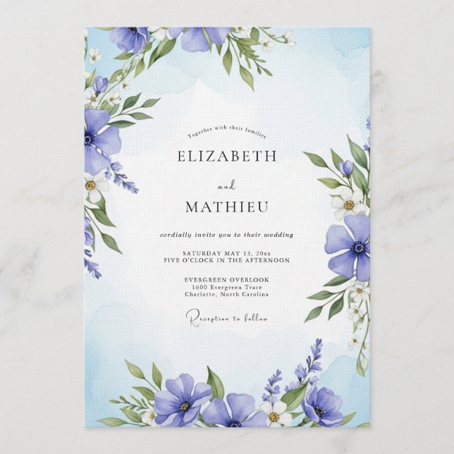 Periwinkle Painterly Floral Wedding Invitation (Front)