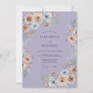 Periwinkle Peach Ranunculus Muted Eucalyptus Weddi Invitation