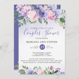Periwinkle Pink Floral Wedding Couples Shower Invitation