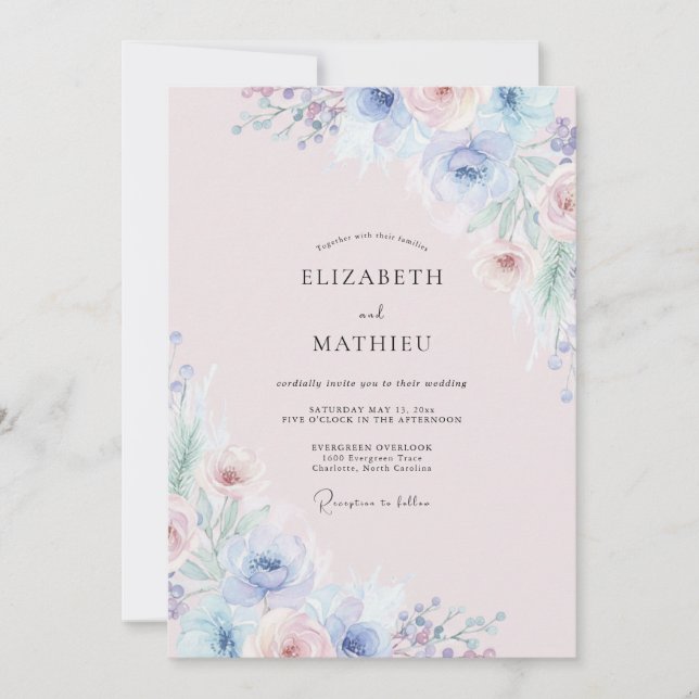 Periwinkle Pink Wildflower Wedding Invitation (Front)