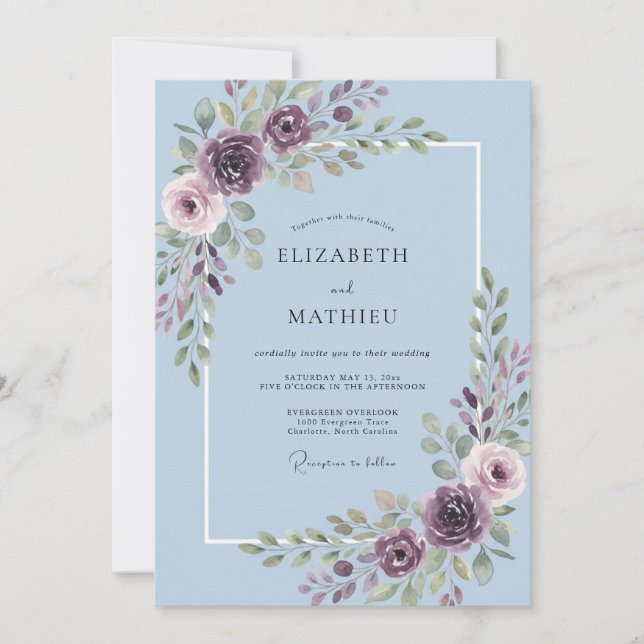 Periwinkle Plum Blossom Wedding Invitation (Front)