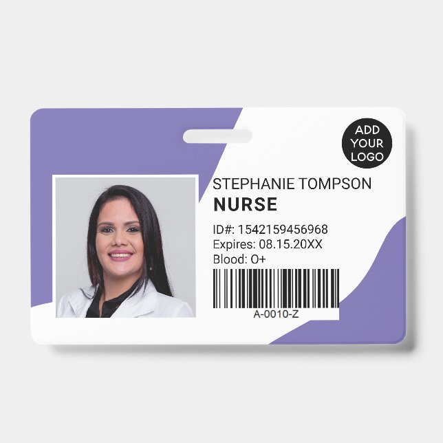 Periwinkle professional nurse photo logo code badge (Front)