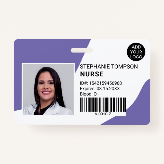 Periwinkle professional nurse photo logo code badge (Front)