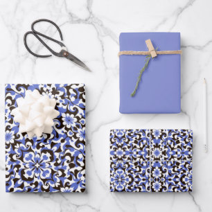 Periwinkle / Purple, Chocolate & White Pattern  Wrapping Paper Sheet