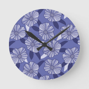 Periwinkle Purple Floral Pattern Round Clock