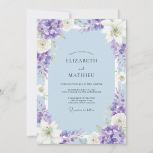 Periwinkle Purple Hydrangea Eucalyptus Wedding Invitation