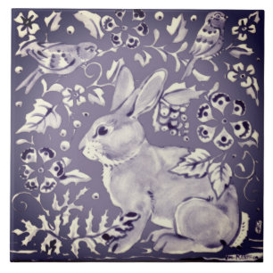 Periwinkle Purple Rabbit Bird Flower Leaves Nature Tile