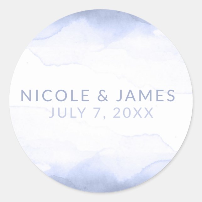 Periwinkle Purple Watercolor Modern Chic Wedding Classic Round Sticker (Front)