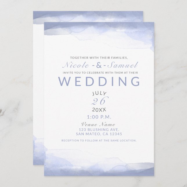 Periwinkle Purple Watercolor Modern Chic Wedding Invitation (Front/Back)