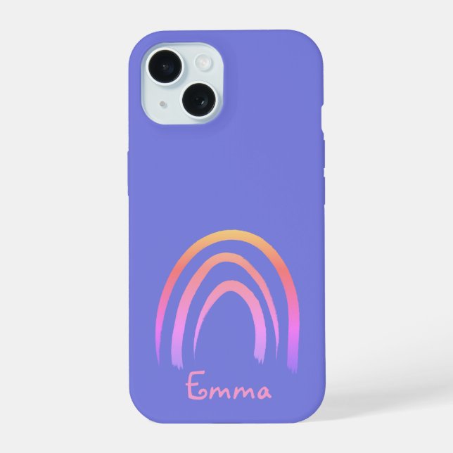 Periwinkle Rainbow Personalized iPhone 15 Case (Back)