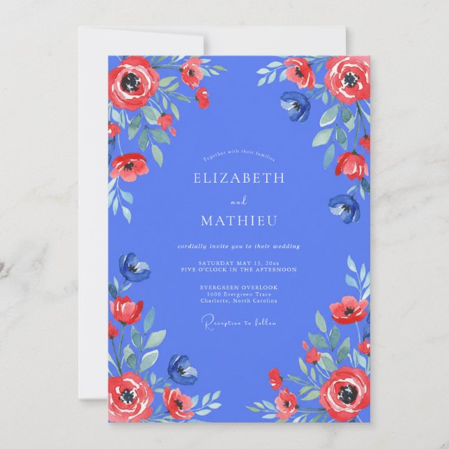 Periwinkle Red Poppy Wedding Invitation (Front)