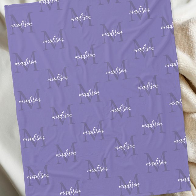 Periwinkle Repeating Monogram Personalized Name Fleece Blanket (Creator Uploaded)