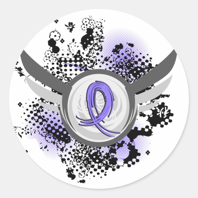 Periwinkle Ribbon And Wings Esophageal Cancer Classic Round Sticker (Front)