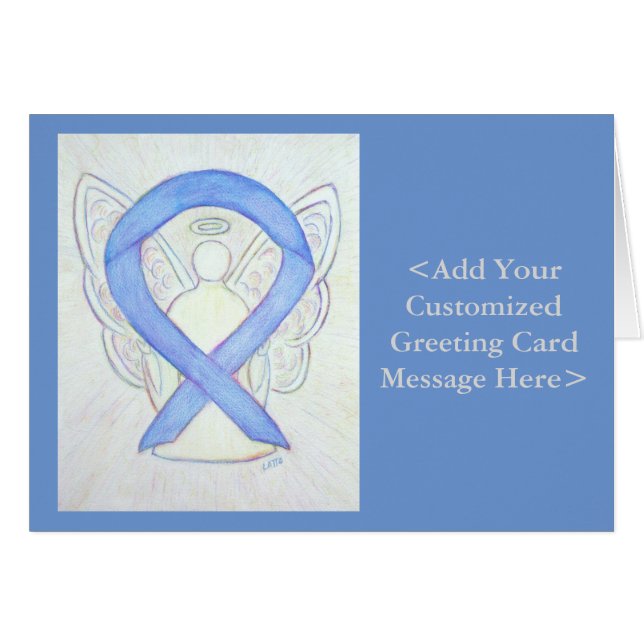 Periwinkle Ribbon Angel Personalized Cards (Front Horizontal)