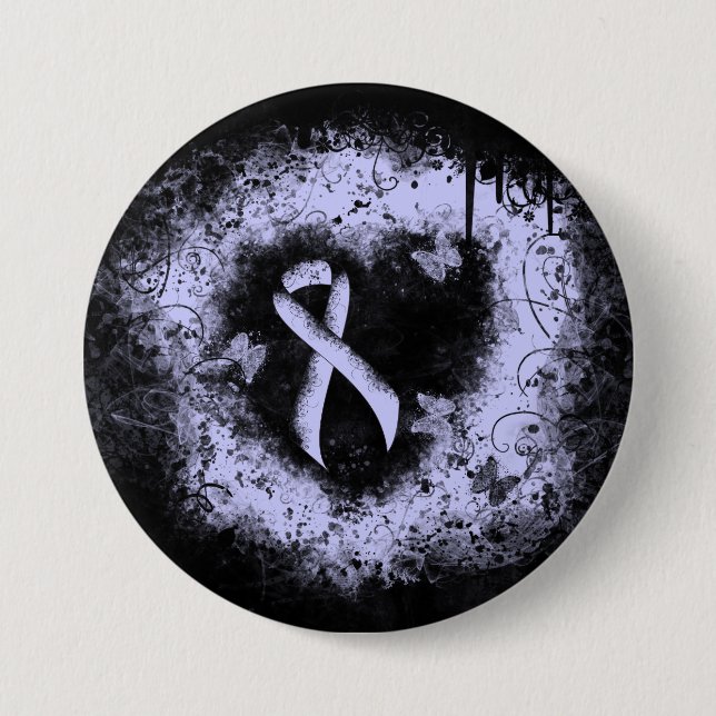 Periwinkle Ribbon Grunge Heart 3 Inch Round Button (Front)