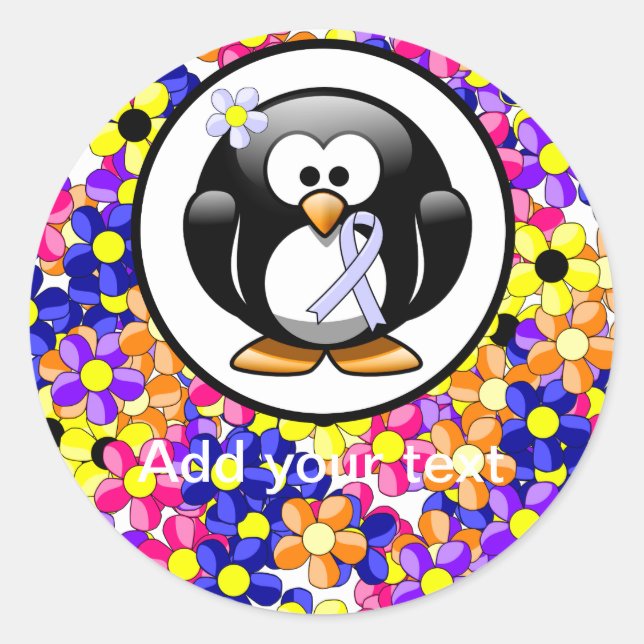 Periwinkle Ribbon Penguin Classic Round Sticker (Front)