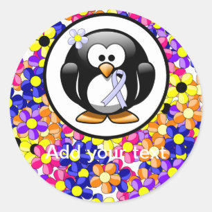 Periwinkle Ribbon Penguin Classic Round Sticker