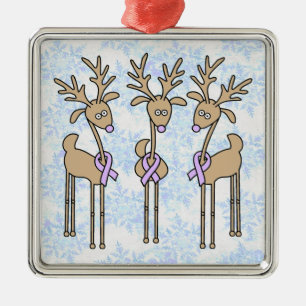 Periwinkle Ribbon Reindeer (Stomach Cancer) Metal Ornament