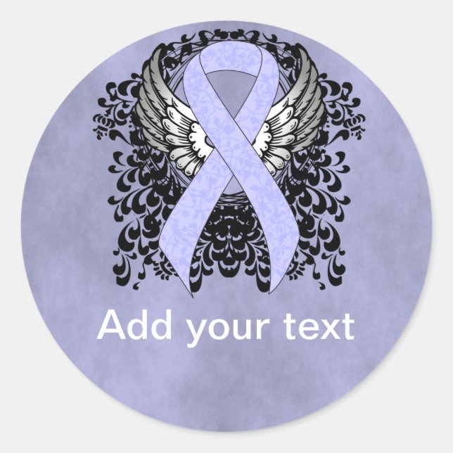 Periwinkle Ribbon with Wings Classic Round Sticker (Front)