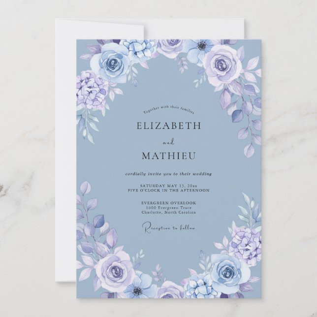 Periwinkle Serene Botanical Wedding Invitation (Front)