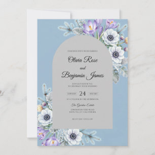 Periwinkle Silver Anemone Wedding Invitation