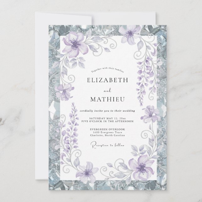 Periwinkle Silver Blossom Wedding Invitation (Front)