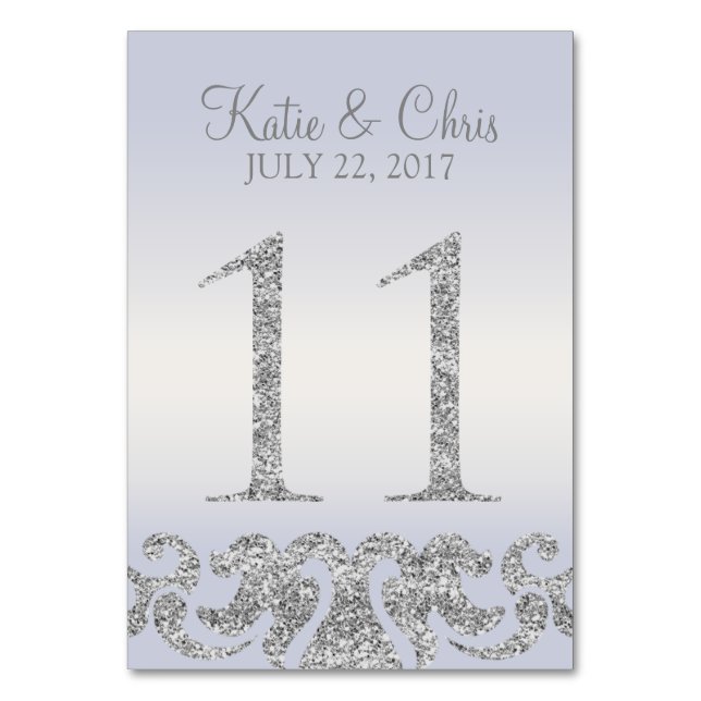 Periwinkle Silver Glitter Look Table Numbers-11 Number (Front)