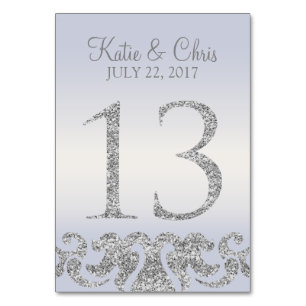 Periwinkle Silver Glitter Look Table Numbers-13 Number