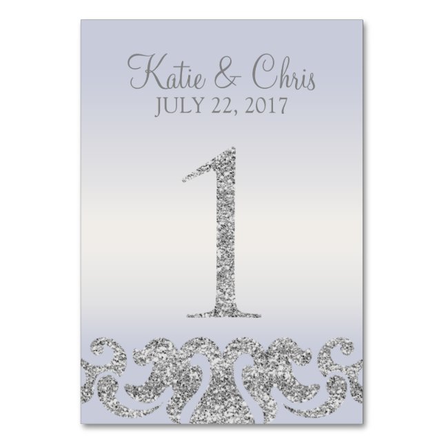 Periwinkle Silver Glitter Look Table Numbers-1 Number (Front)