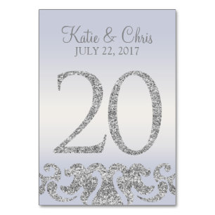 Periwinkle Silver Glitter Look Table Numbers-20 Number