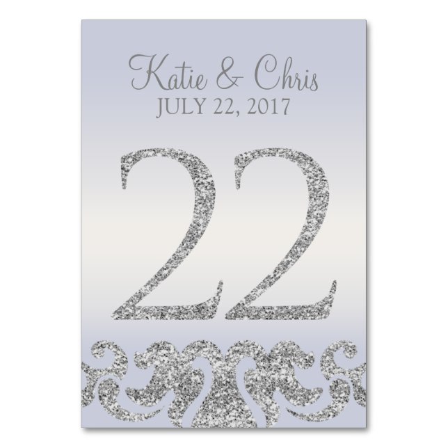 Periwinkle Silver Glitter Look Table Numbers-22 Number (Front)