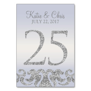 Periwinkle Silver Glitter Look Table Numbers-25 Number