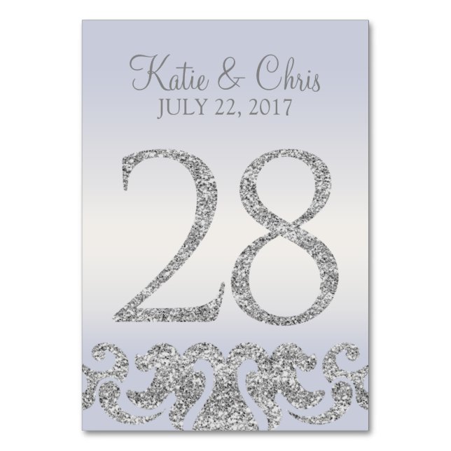 Periwinkle Silver Glitter Look Table Numbers-28 Table Number (Front)