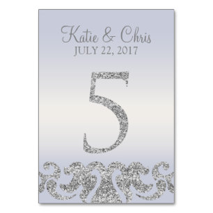 Periwinkle Silver Glitter Look Table Numbers-5 Number