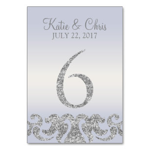 Periwinkle Silver Glitter Look Table Numbers-6 Number