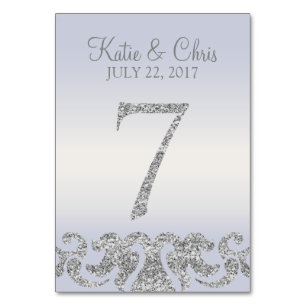 Periwinkle Silver Glitter Look Table Numbers-7 Table Number