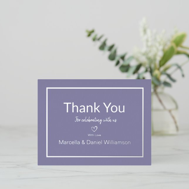 Periwinkle Simple Wedding Thank You   Foil Invitation Postcard (Standing Front)