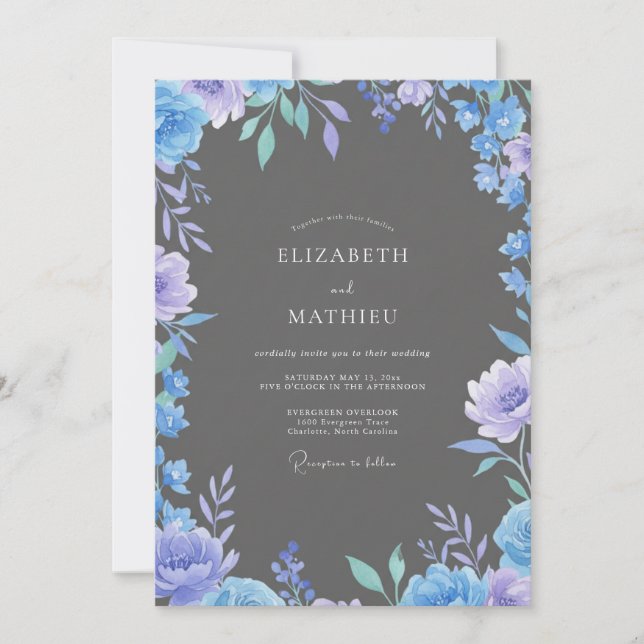Periwinkle Slate Petal Wedding Invitation (Front)
